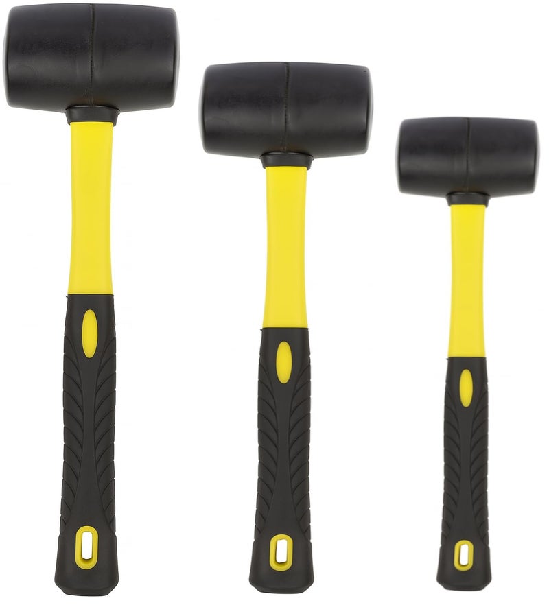 Benchmark - Rubber Mallet Set - 3 Sizes (8 oz, 16 oz, 32 oz) - Durable Low Recoil Rubber Heads with Sure Grip Fiberglass Handles - Image 1